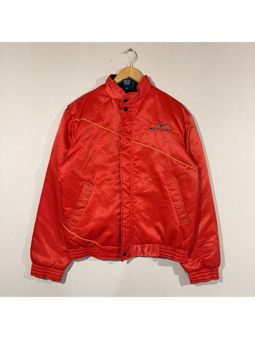 Vintage Moto Guzzi Satin Bomber Jacket Red Size M Trojan Leisurewear UK 80s 90s